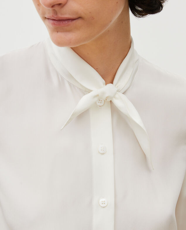  Seidenbluse mit langen Ärmeln und geknüpftem Kragen Gardenia