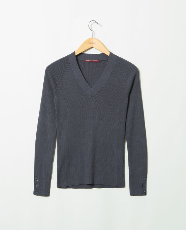 Pullover mit V-Ausschnitt 100% Merinowolle Odyssey gray