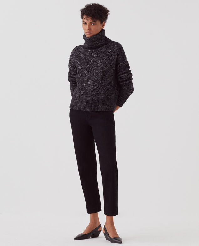 Strickpullover mit Zopfmuster H099 black lurex