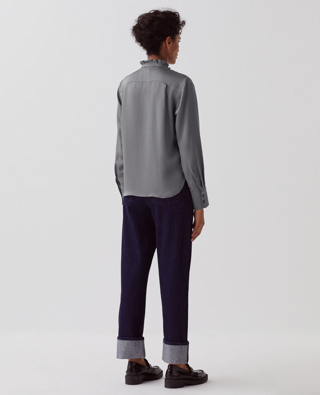 Fließend fallende Bluse mit Rüschen U060 grey