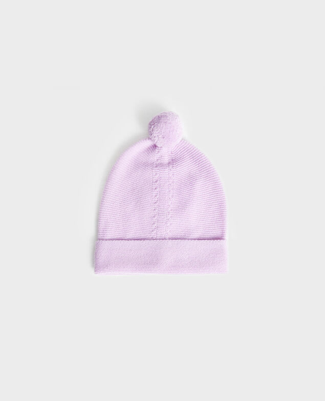 Mütze aus Kaschmir mit Bommel Pastel lilac
