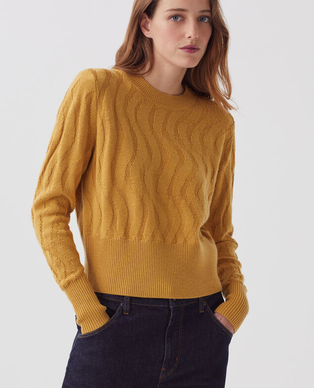 Pullover mit Rundhalsausschnitt aus Merinowolle J490 mustard gold