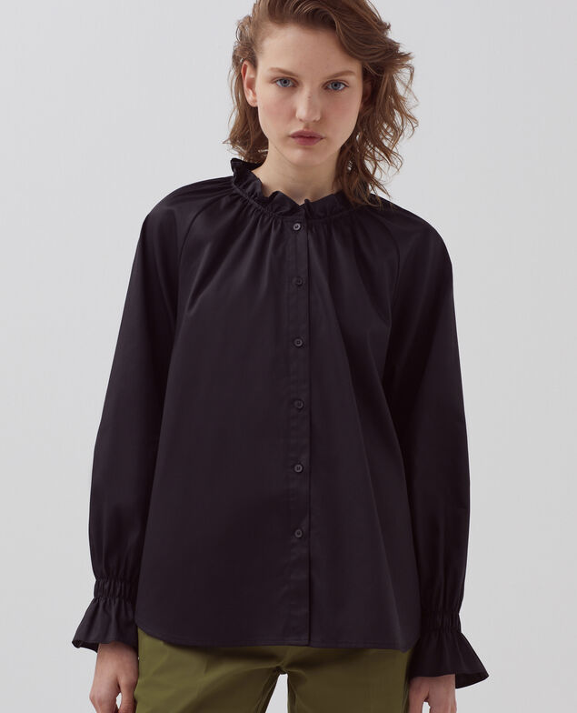 Bluse mit Volant-Kragen H091 black beauty