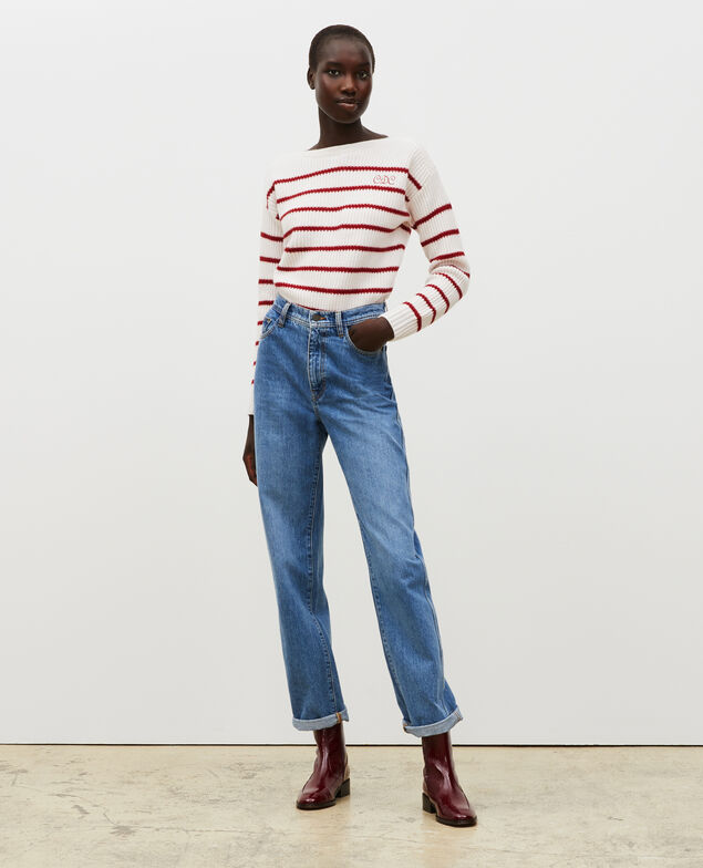 Matrosenpullover aus Wolle mit U-Boot-Ausschnitt Stripe jetstream royalred