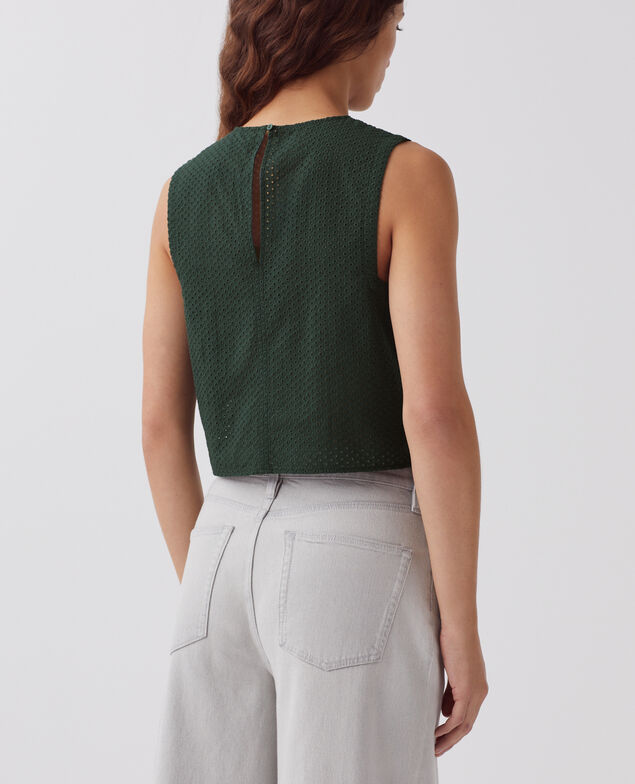 Ärmelloses besticktes Top aus Baumwolle J590 spruce green