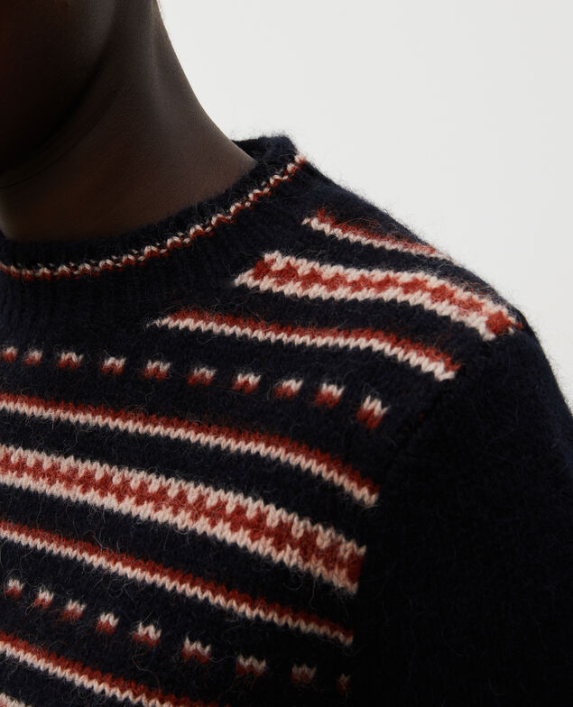 Jacquard-Pullover mit Rundhalsausschnitt aus Alpaka-Wolle Black brandy lighttaupe jacquard