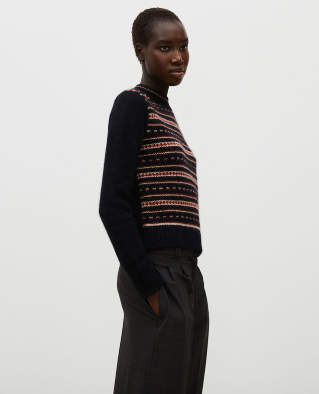Jacquard-Pullover mit Rundhalsausschnitt aus Alpaka-Wolle Black brandy lighttaupe jacquard