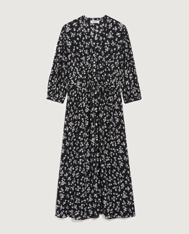 Langes fließendes Kleid K094 daisy black