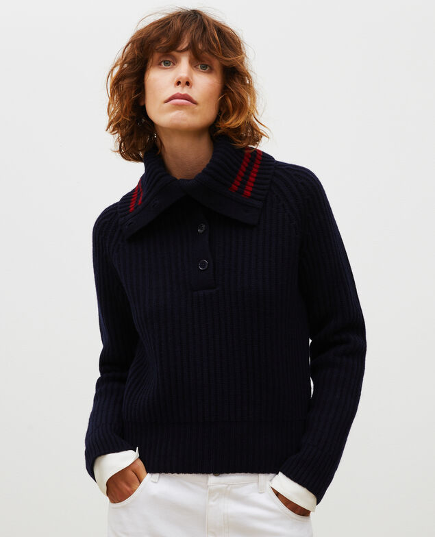 Wollpullover mit breitem Stehkragen Night sky