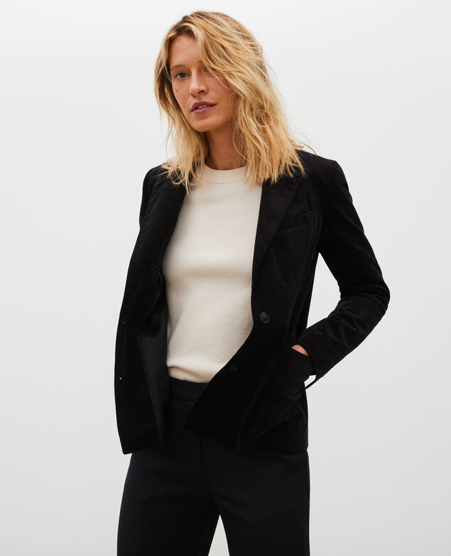 Blazer aus Samt zwei Knöpfe Black beauty
