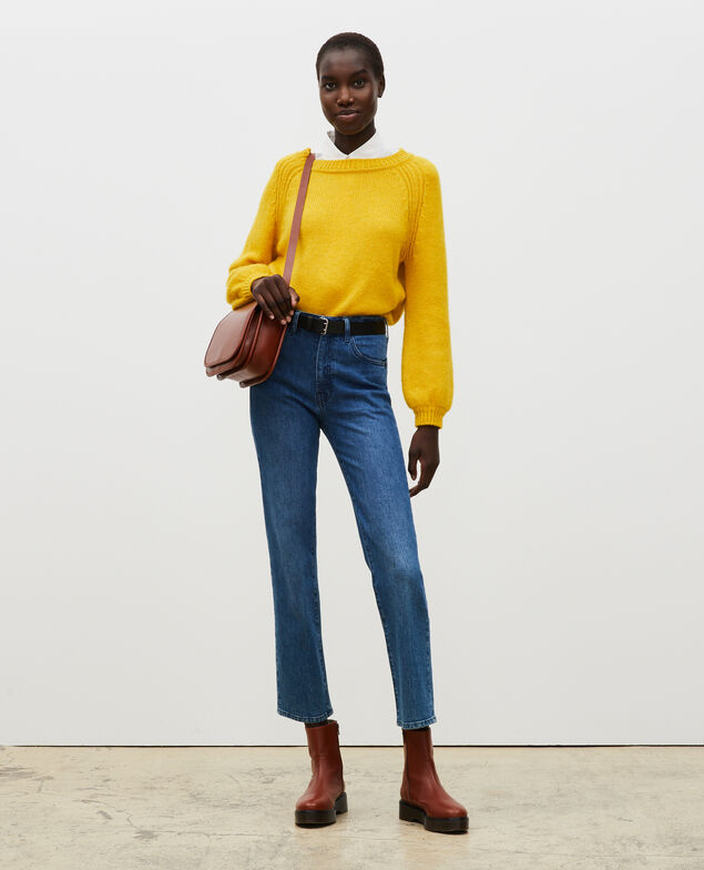 Weiter Wollpullover mit U-Boot-Ausschnitt Lemon curry