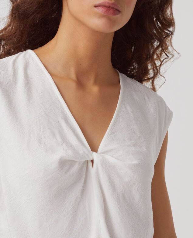 Fließend fallendes, ärmelloses Top mit Zopfmuster H003 white