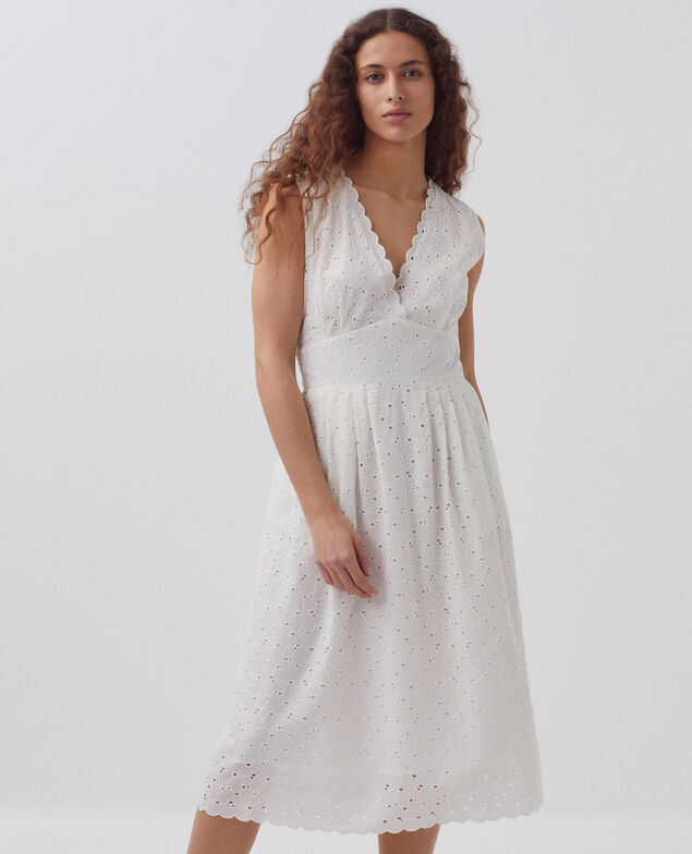 Langes Kleid mit Lochstickerei H003 white