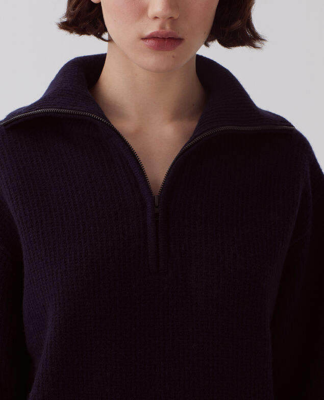Rollkragenpullover mit Reißverschluss aus Wolle U690 navy
