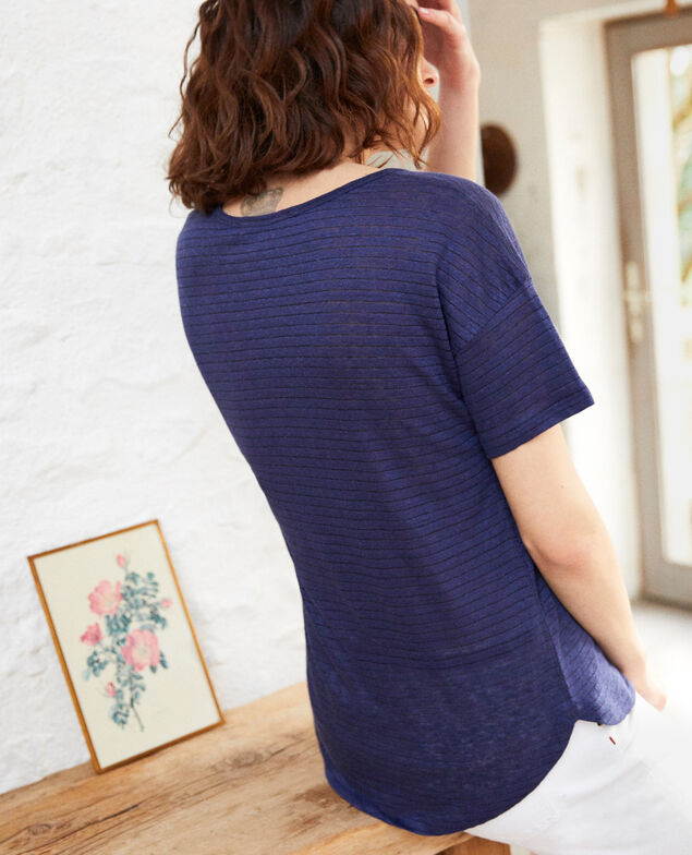 Glänzendes T-Shirt mit Leinen Sapphire navy
