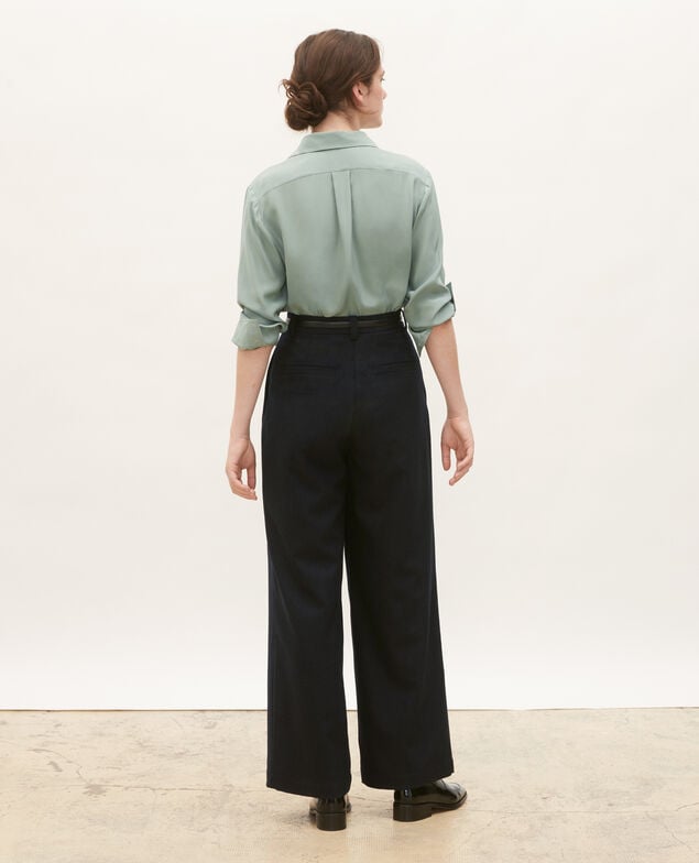 YVONNE - Hose weit, aus Wolle mit hoher Taille Night sky