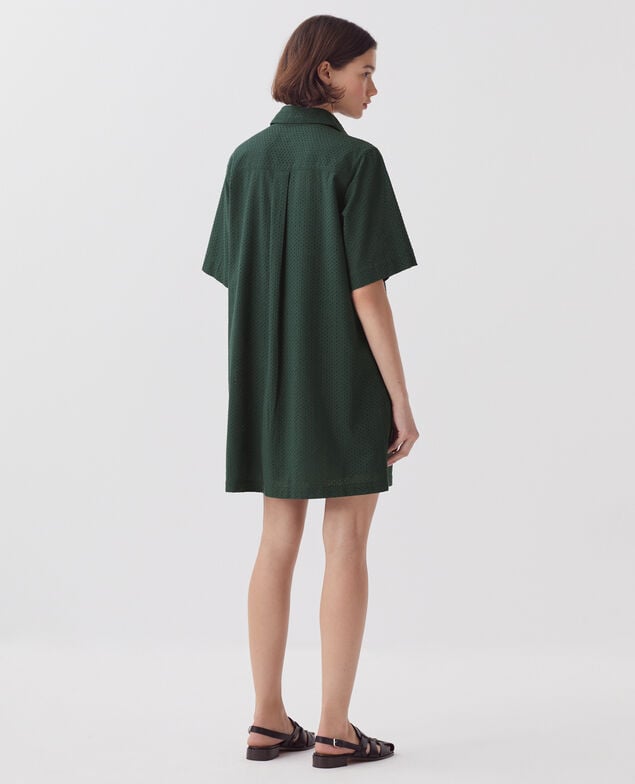 Kurzes besticktes Hemdkleid aus Baumwolle J590 spruce green