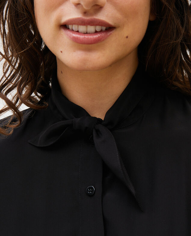  Seidenbluse mit langen Ärmeln und geknüpftem Kragen Black beauty