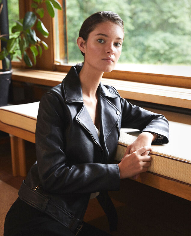 Zeitlose Lederjacke  Schwarz