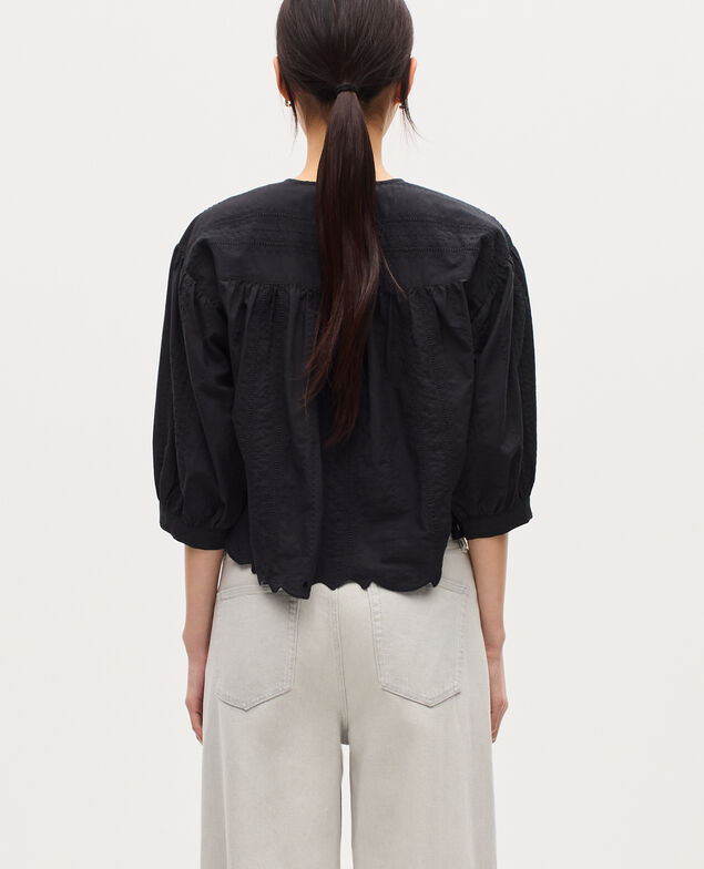 Bestickte Bluse aus Baumwolle H091 black beauty