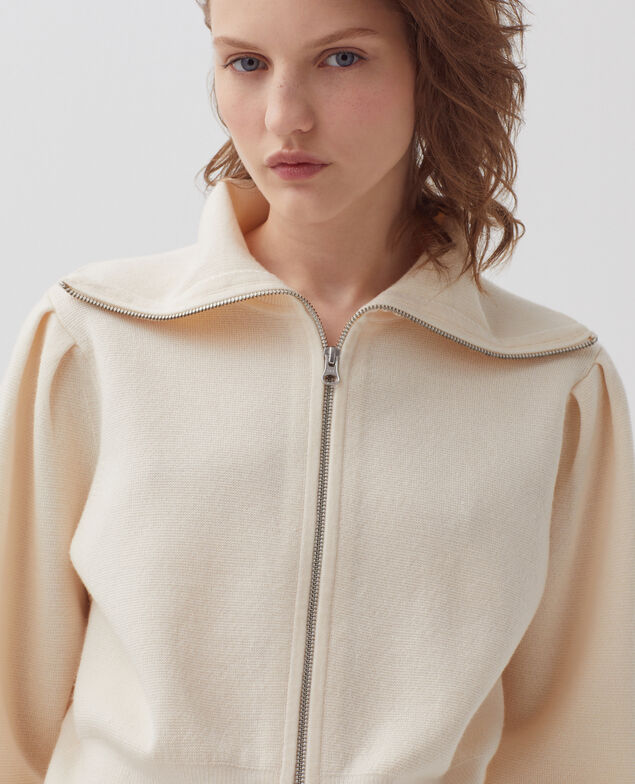 Cardigan aus Merinowolle mit Reißverschluss I307 ecru