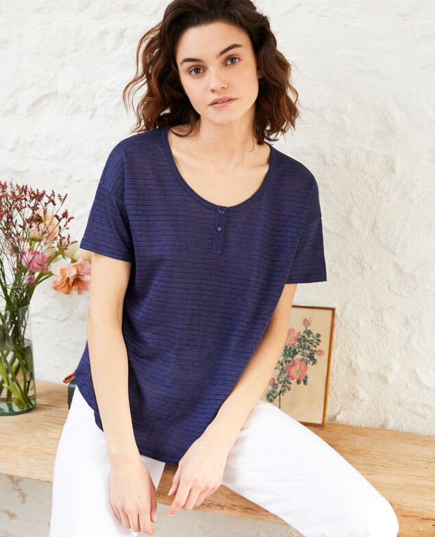 Glänzendes T-Shirt mit Leinen Sapphire navy