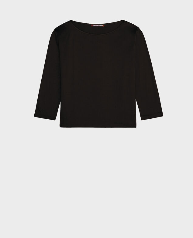 Langärmeliges T-Shirt aus Baumwolle mit U-Boot-Ausschnitt Black beauty