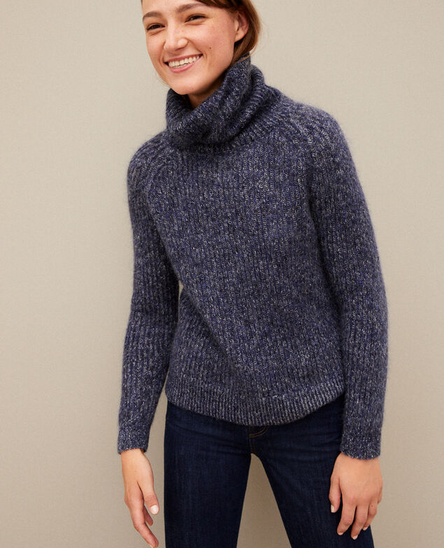 Rollkragenpullover mit Mohair Medieval blue/noir/off white