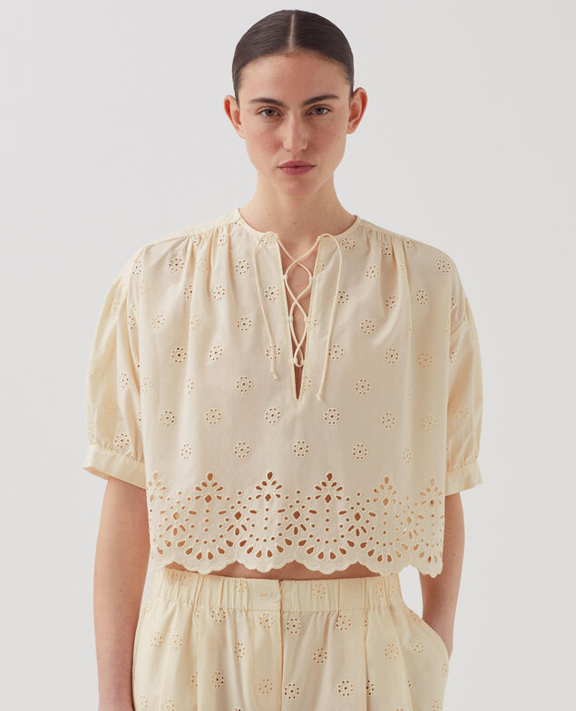 Bluse mit Lochstickerei aus Baumwolle I307 ecru