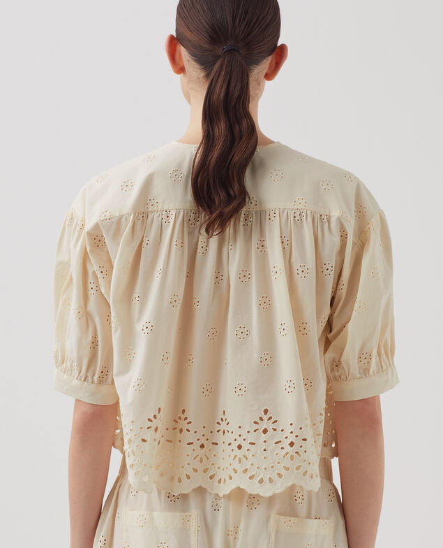 Bluse mit Lochstickerei aus Baumwolle I307 ecru