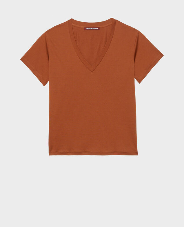 T-Shirt aus Baumwolle mit V-Ausschnitt Tortoise shell