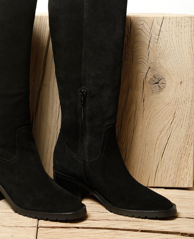Stiefel aus Veloursleder Schwarz