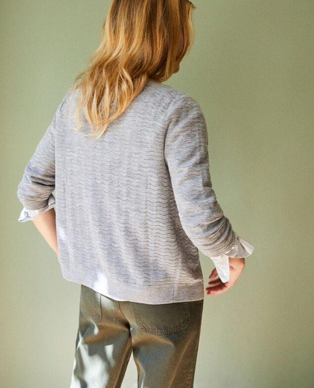 Woll-Cardigan aus Zierstrick 100% Merinowolle Medium grey