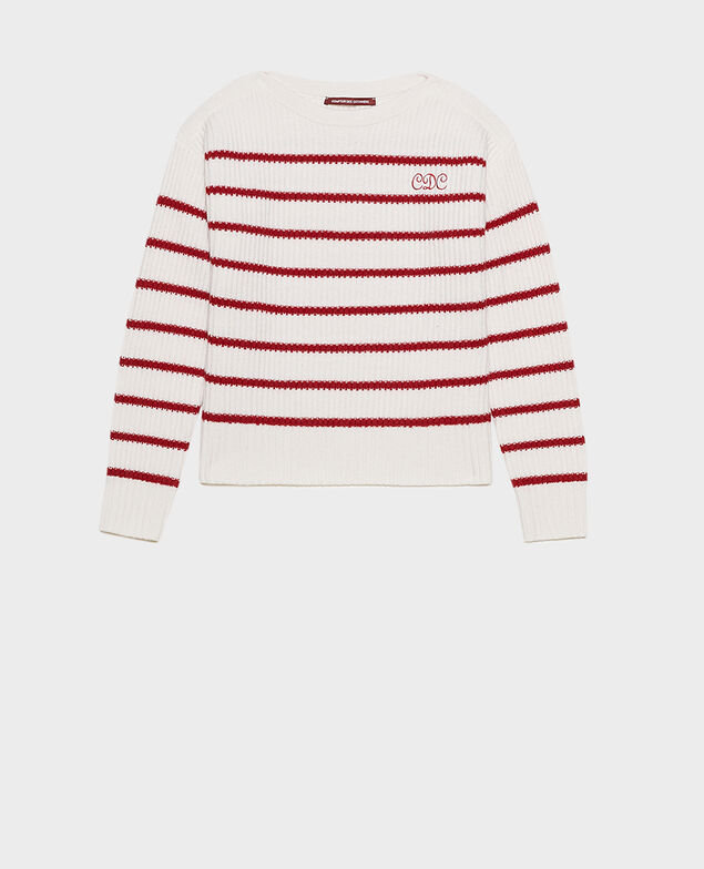 Matrosenpullover aus Wolle mit U-Boot-Ausschnitt Stripe jetstream royalred