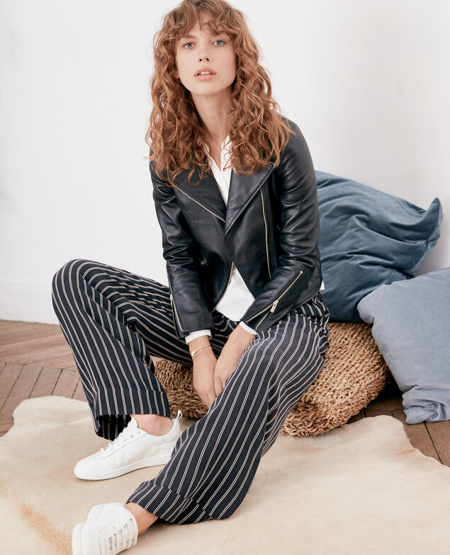 Weite, fließende, gestreifte Hose Black/off white stripes