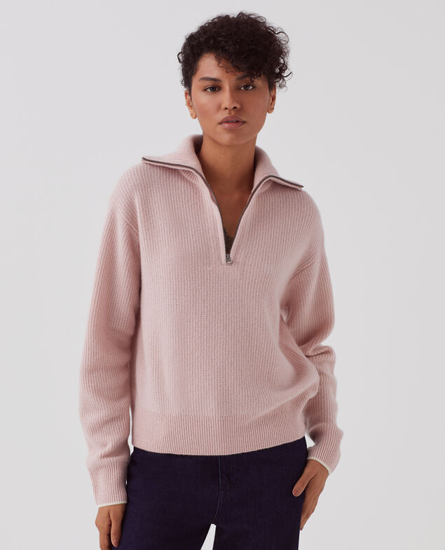 Rollkragenpullover mit Reißverschluss aus Wolle U110 pink
