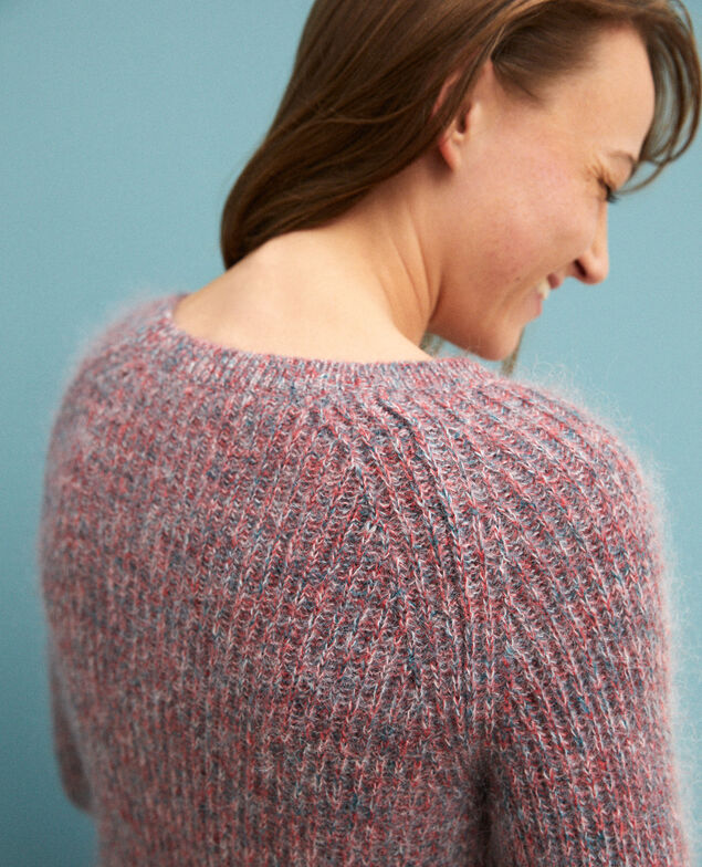 Melierter Pullover aus Mohair Pompeian red/ultra green/off white