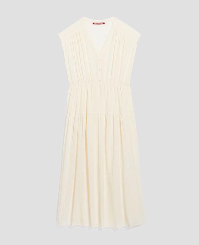Langes Kleid aus Plissee-Baumwolle H303 white swan