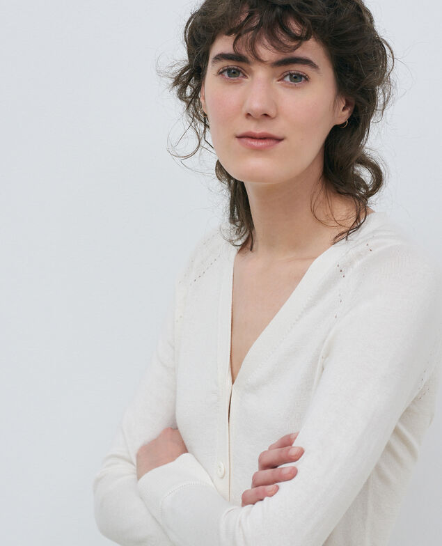Kurzer Cardigan aus Baumwolle und Seide Gardenia