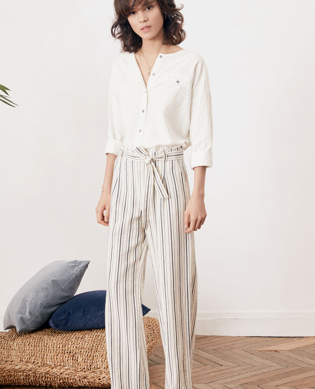 Weite, gestreifte Hose Off white/navy stripes