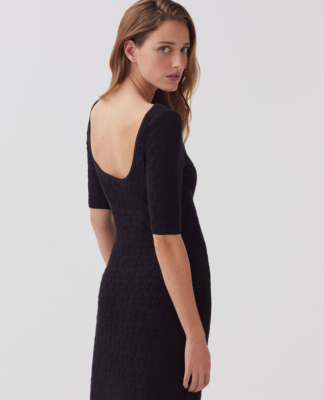 Langes strukturiertes Häkelkleid aus Baumwolle H091 black beauty