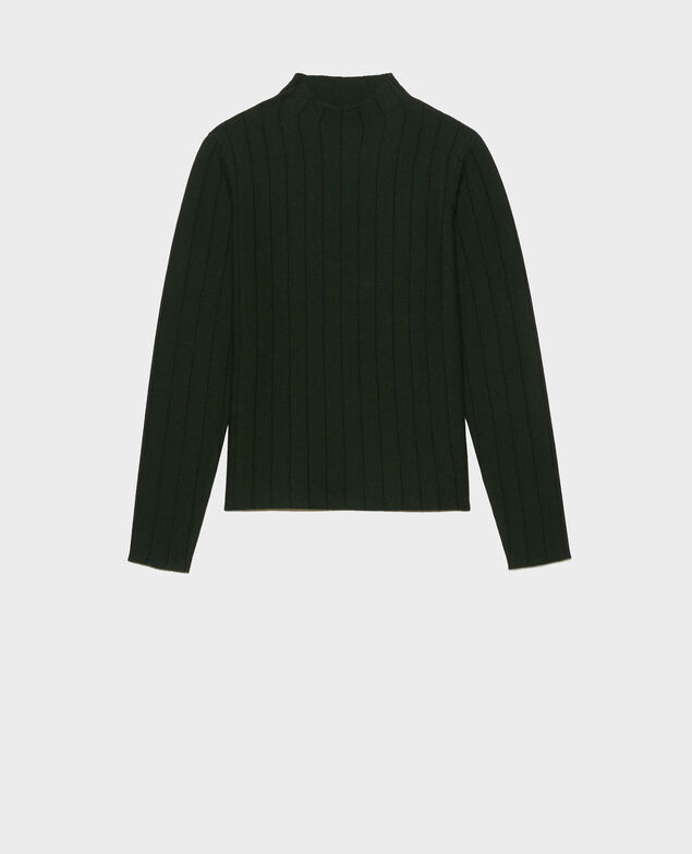 Pullover mit Stehkragen aus Merinowolle Military black jacquard