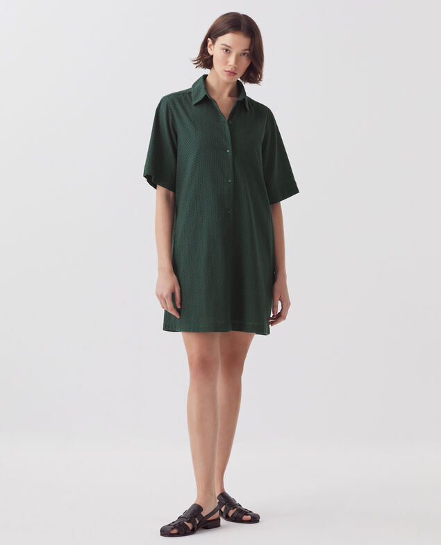 Kurzes besticktes Hemdkleid aus Baumwolle J590 spruce green
