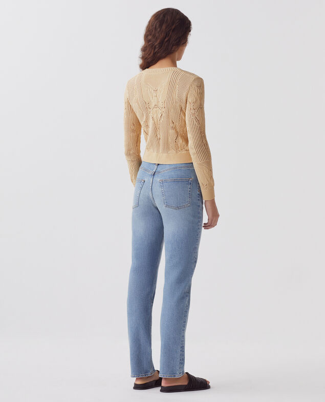 Häkelcardigan mit Blumenmotiv J300 natural