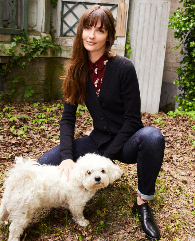 Zeitloser Cardigan 100% Merinowolle Noir