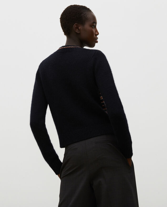 Jacquard-Pullover mit Rundhalsausschnitt aus Alpaka-Wolle Black brandy lighttaupe jacquard
