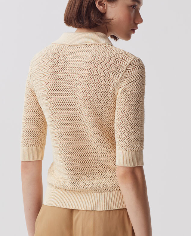 Baumwollpullover mit Polokragen mit Reißverschluss J300 natural