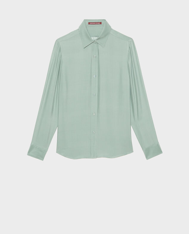 Langärmeliges, maskulines Seidenhemd Chinois green
