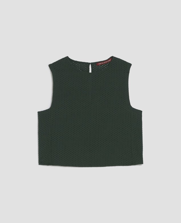 Ärmelloses besticktes Top aus Baumwolle J590 spruce green