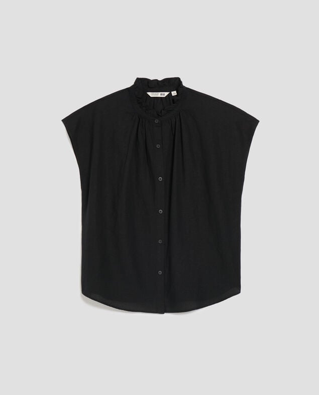 Ärmellose Bluse mit Rüschenkragen U090 black